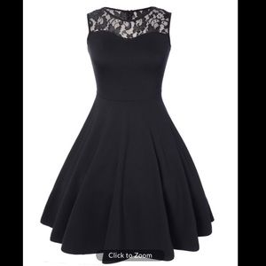 Black Sleeveless A-line Dress with Lace Top